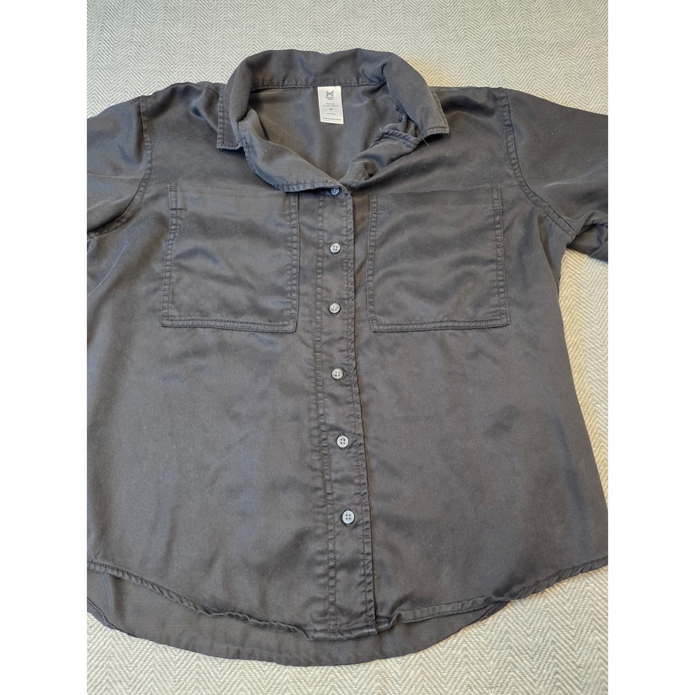 Member's Mark Tencel Camp Shirt Women Medium Black Short Sleeve Casual Button Up